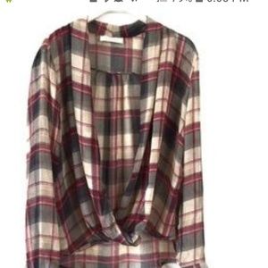 Sophie Rue plaid drape front sheer high low blouse